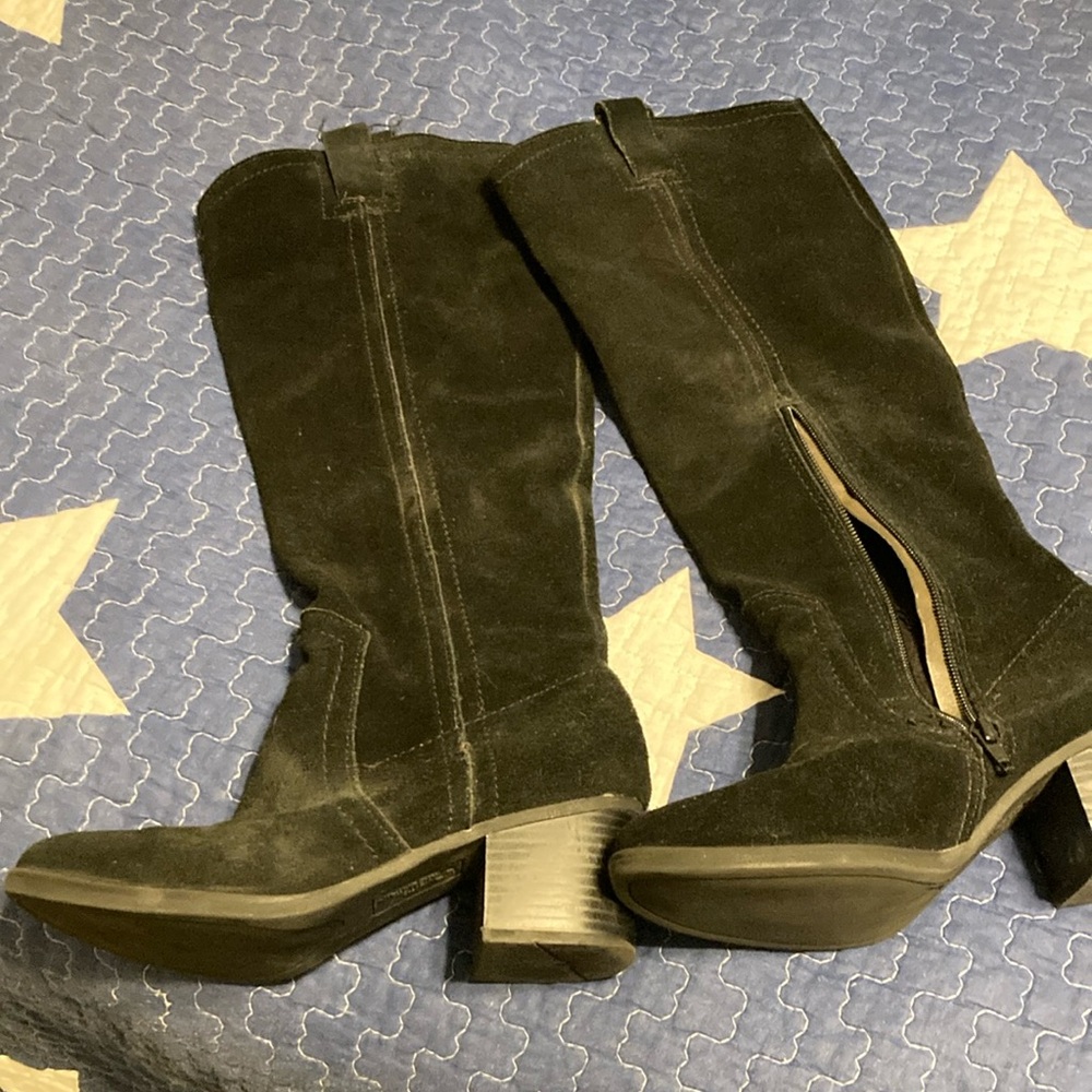 Black Suede Knee-High Boots